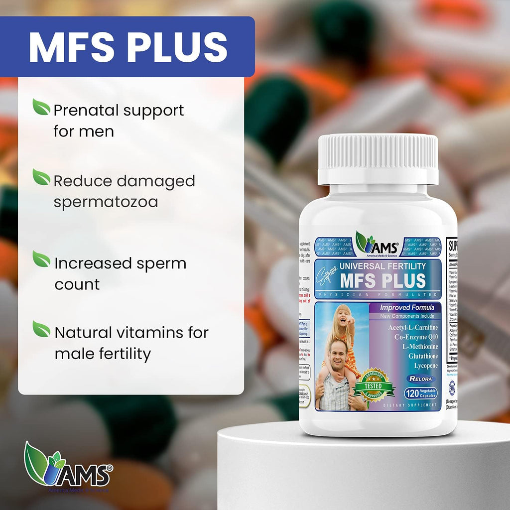 America Medic & Science MFS Plus Suplemento de Fertilidad para Hombres (120 Cápsulas) - Potenciador de Esperma, Apoya Motilidad, Vitaminas Preconcepción con Zinc, CoQ10