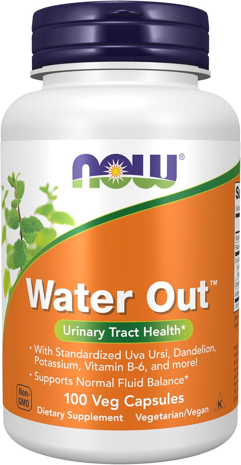 NOW Foods Water Out con Uva Ursi, Diente de León, Potasio y Vitamina B-6 - 100 Cápsulas Vegetales