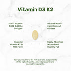 DEAL SUPPLEMENT Vitamina D3 5.000 UI + K2 MK7 100mcg Cápsulas blandas | Complejo 2 en 1 con Aceite de Coco Virgen