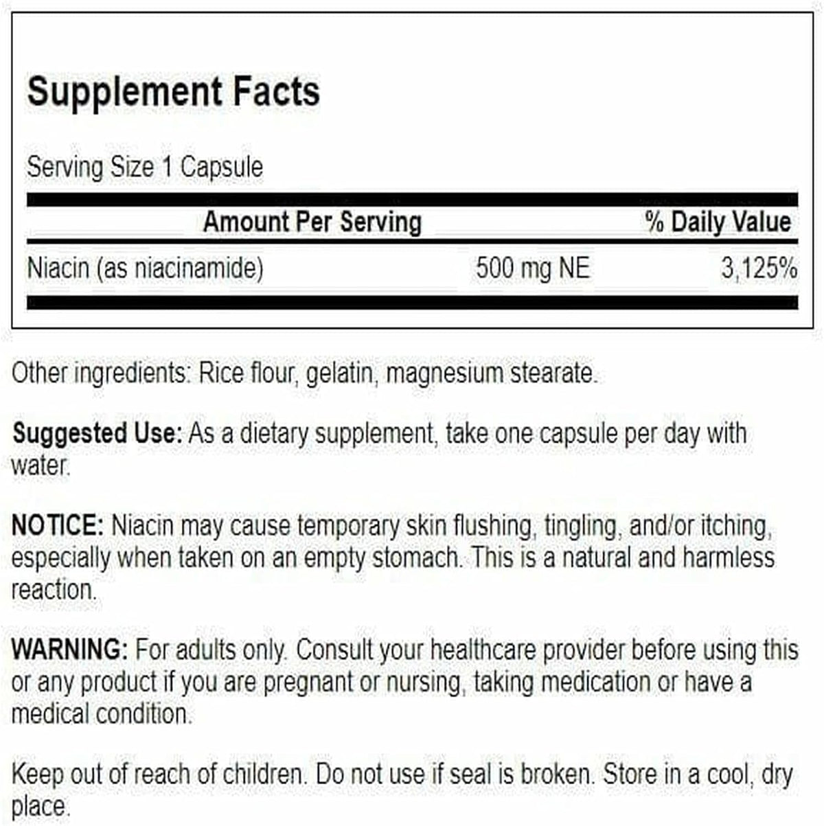 Swanson Niacinamida 500 mg 250 Cápsulas – Sistema nervioso: Contribuye al funcionamiento normal del sistema – Image 2