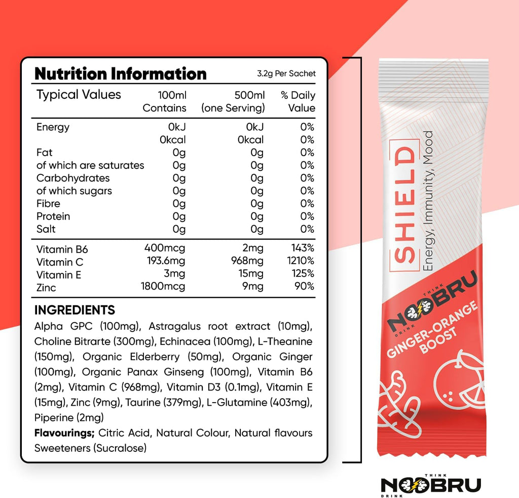 Noobru Shield con Vitamina C y Jengibre - Complemento Multivitamínico y Nootrópico