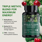 PlantFusion Vegan B12 Methyl 3000 mcg + Folate 400 mcg - Vitamina B12 Sublingual - 60 Pastillas - Sabor Cereza