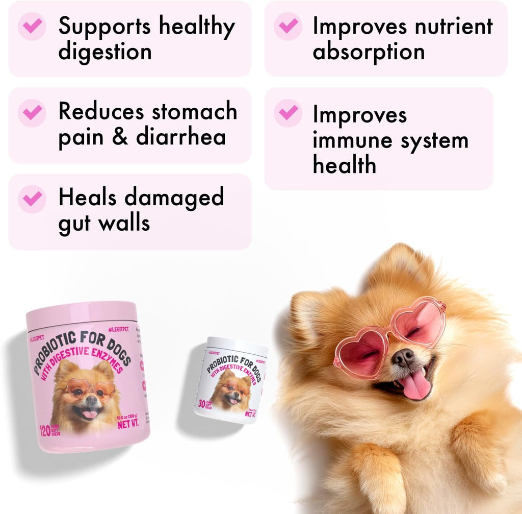 Probióticos para Perros con Enzimas Digestivas y Prebióticos - 30 Masticables Blandos