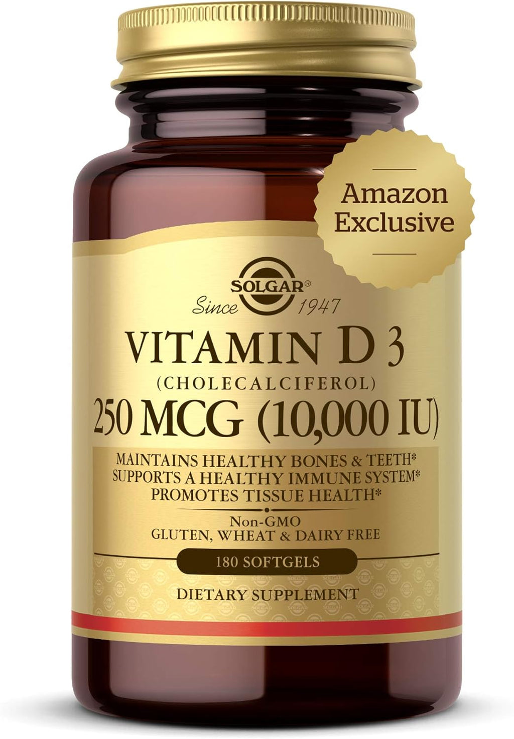 Solgar Vitamina D3 Colecalciferol 250 mcg (10000 UI) Cápsulas blandas - 180 unidades