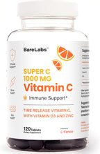 BareLabs Super C – Vitamina C 1000 mg + Vitamina D3 1000 UI + Zinc 30 mg, 120 Comprimidos de Liberación Prolongada