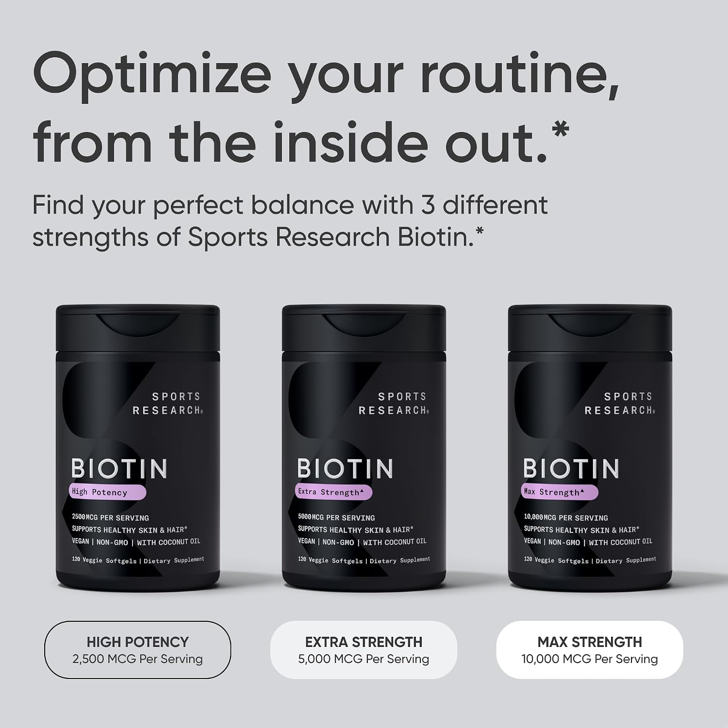 Sports Research Biotin 5000mcg with Organic Coconut Oil - 120 Veggie Capsules