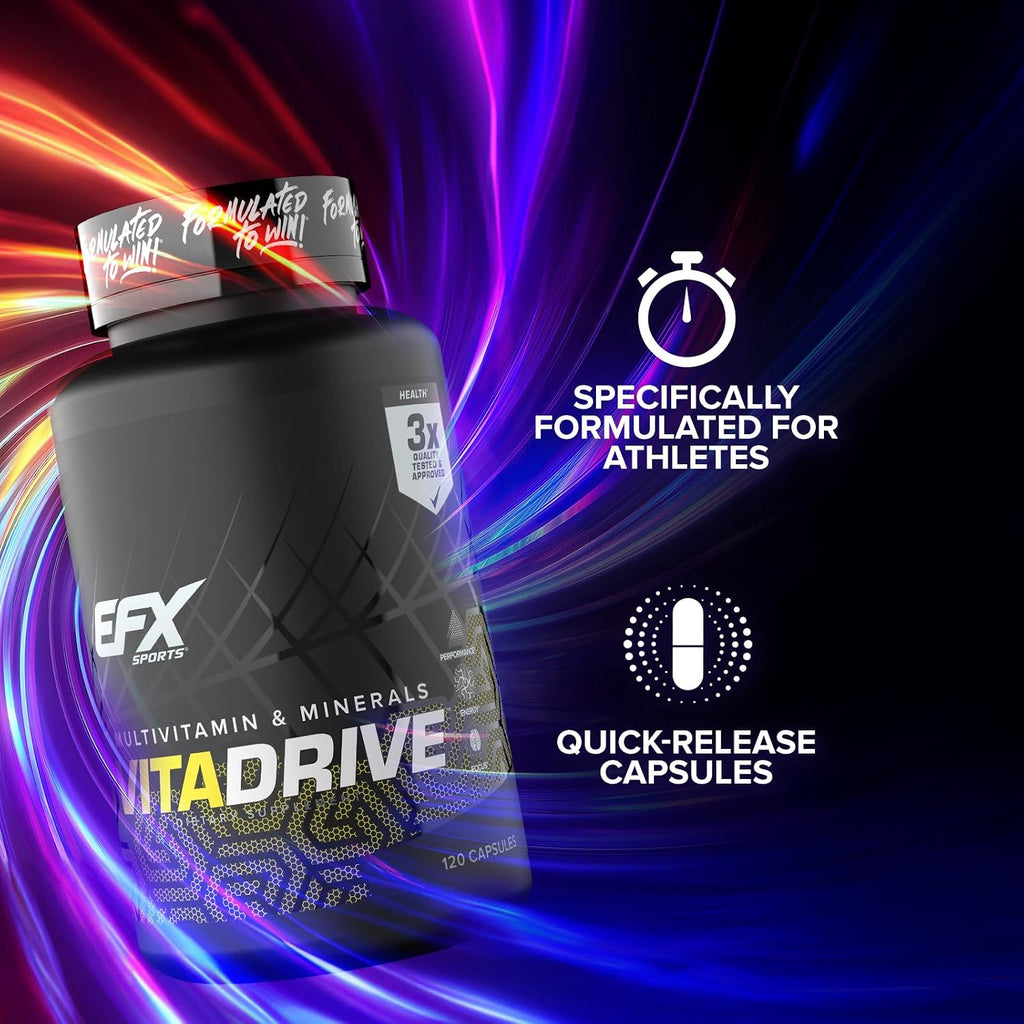EFX Sports Vita Drive | Multivitamínico para Atletas | Complejo de Vitaminas, Minerales, Micronutrientes y Antioxidantes | 30 Servicios, 120 Cápsulas