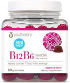Youtheory Vitamina B12 + B6, Complemento para Energía y Apoyo Cerebral, Sabor a Frambuesa, 12 Sobres Individuales de 30 ml
