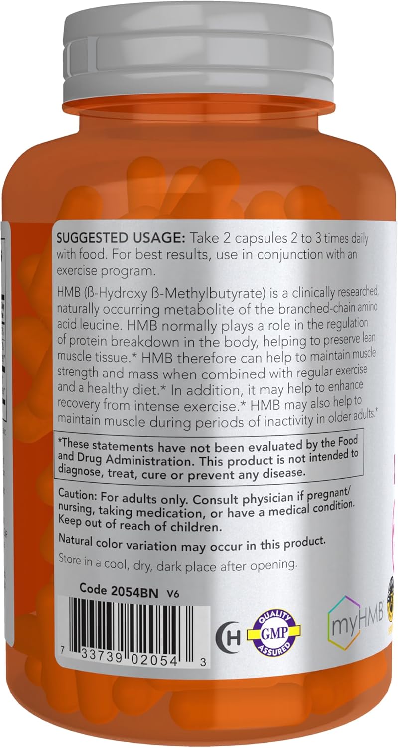 NOW Foods Nutrición Deportiva HMB (β-Hidroxi β-Metilbutirato) 500 mg, 120 Cápsulas Veganas