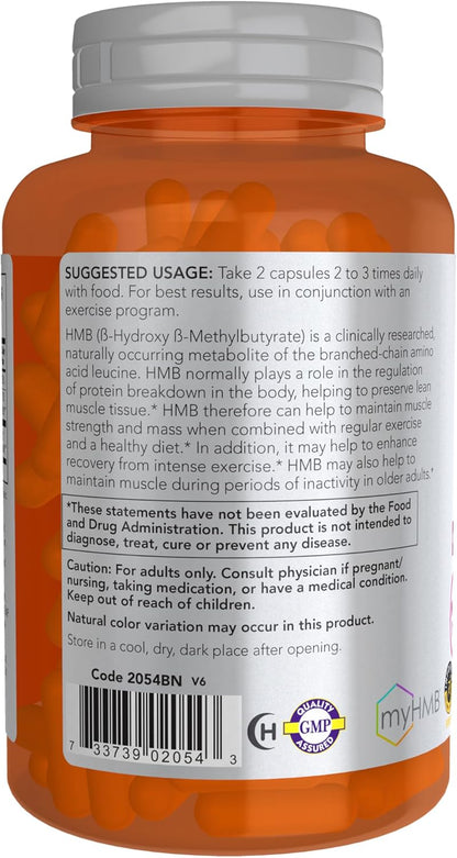 NOW Foods Sports Nutrition HMB (β-Hydroxy β-Methylbutyrate) 500 mg, 120 Cápsulas Veganas – Image 3