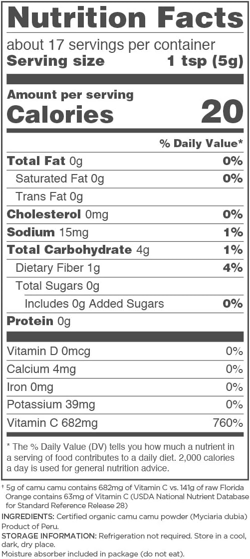 Navitas Organics Camu Camu en Polvo, 85g (3 oz) - Orgánico, Sin Gluten, Vegano