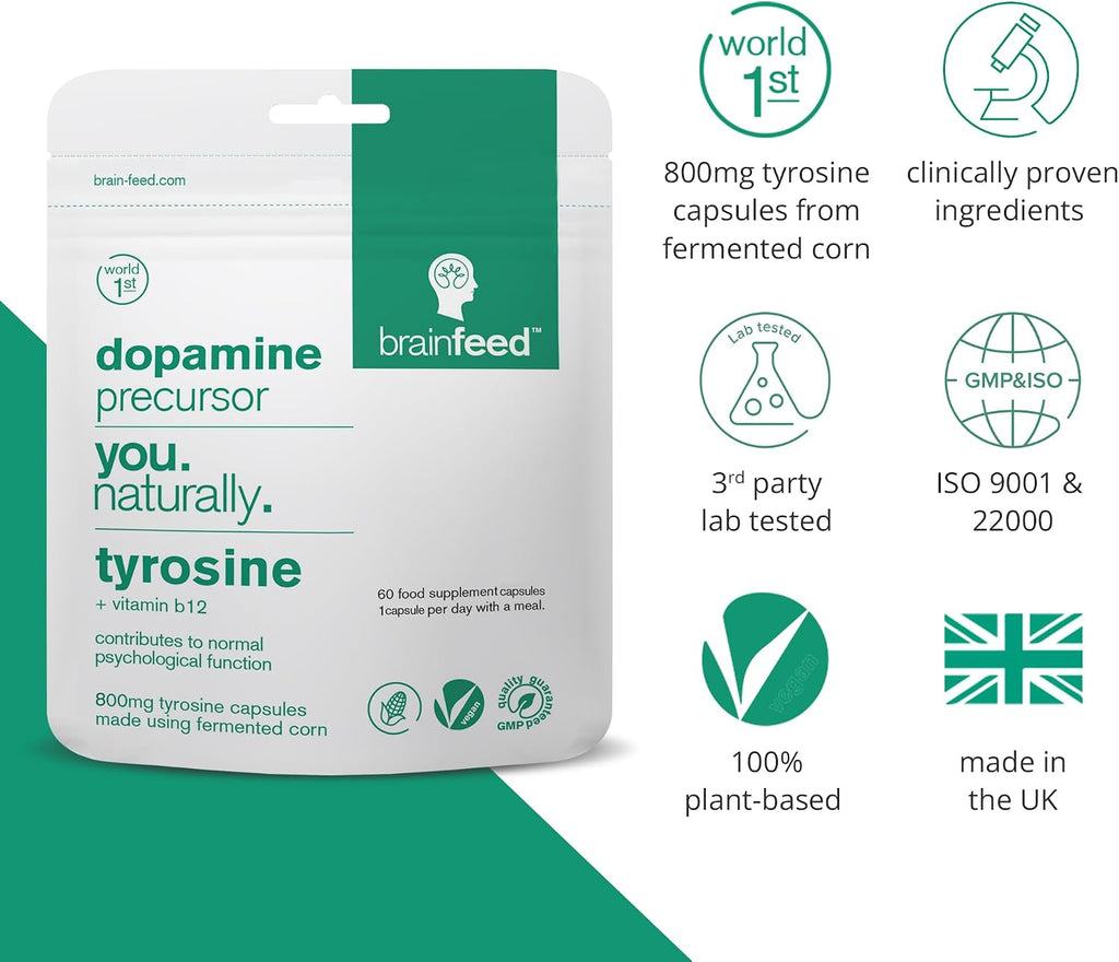 brain feed Suplemento de L-Tirosina 800mg, 60 Cápsulas Veganas