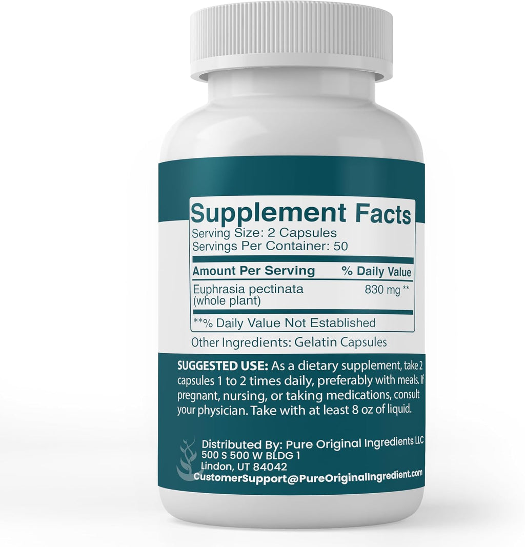 Pure Original Ingredients Eyebright, 100 Cápsulas - Suplemento Puro y sin Aditivos