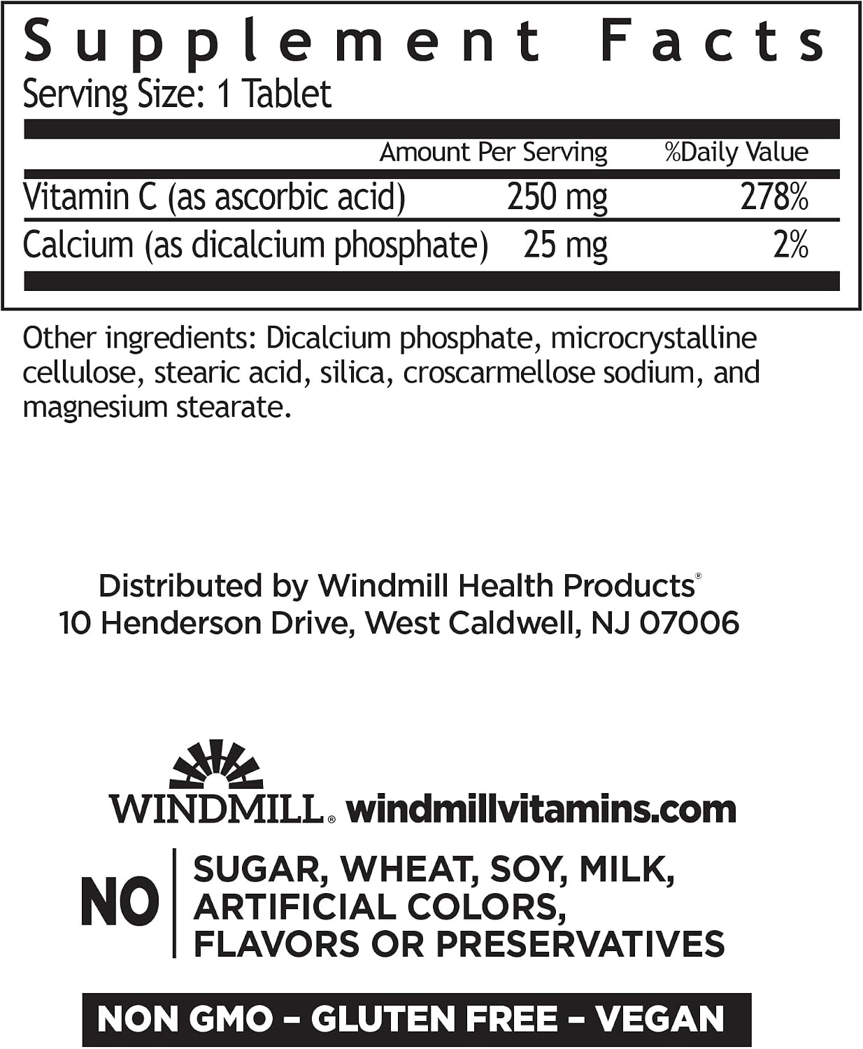 Vitamina C 250 mg, 100 Comprimidos - Windmill
