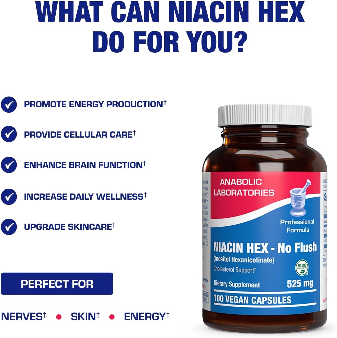 Vitamina B3 Niacina Sin Enrojecimiento – Inositol Hexanicotinato – 100 Cápsulas Vegano
