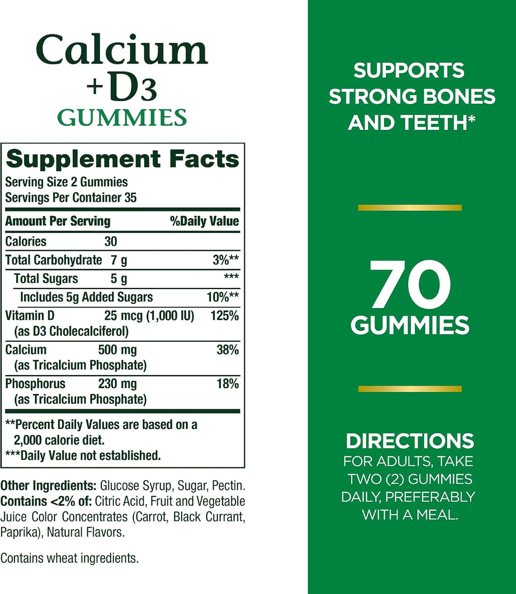 Nature's Bounty Gominolas de Calcio y Vitamina D, 70 unidades