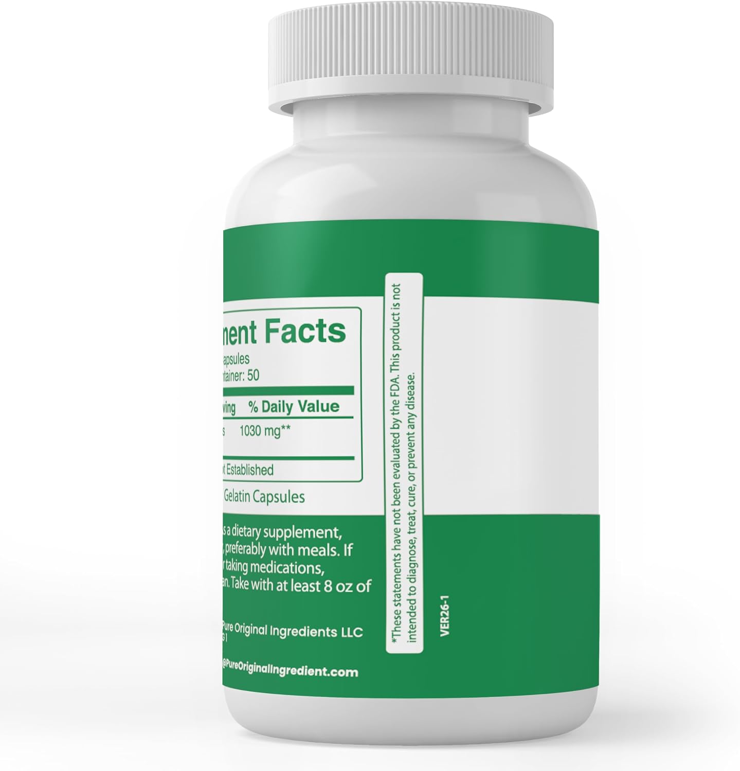 PURE ORIGINAL INGREDIENTS Lion’s Mane (Melena de León), 100 Cápsulas, Siempre Puro, Sin Aditivos ni Rellenos, Verificado en Laboratorio
