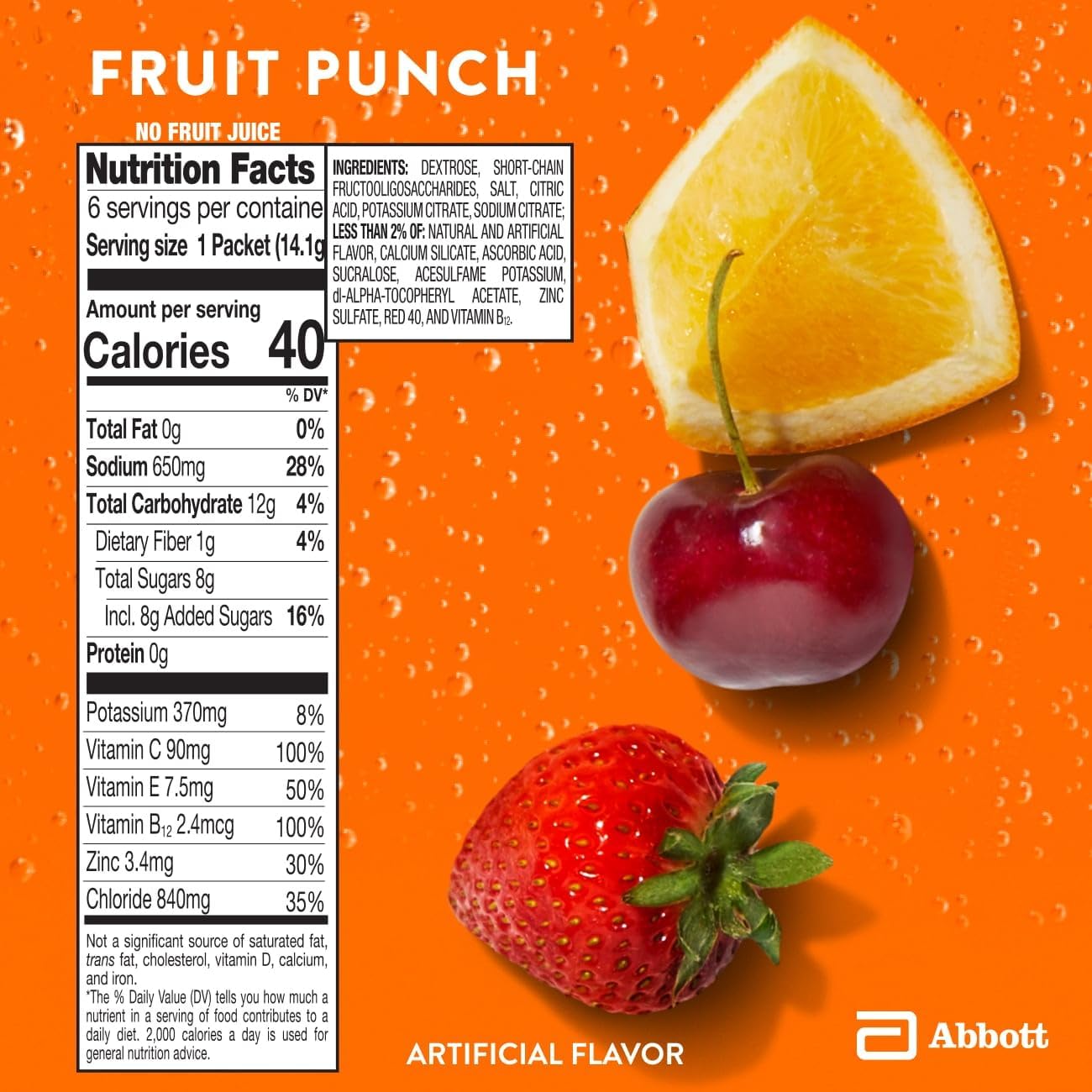 Pedialyte con Apoyo Inmunológico, Polvo de Electrolitos con Vitamina C y Zinc, Hidratación Avanzada, Sabor Punch de Frutas, 24 Sobres
