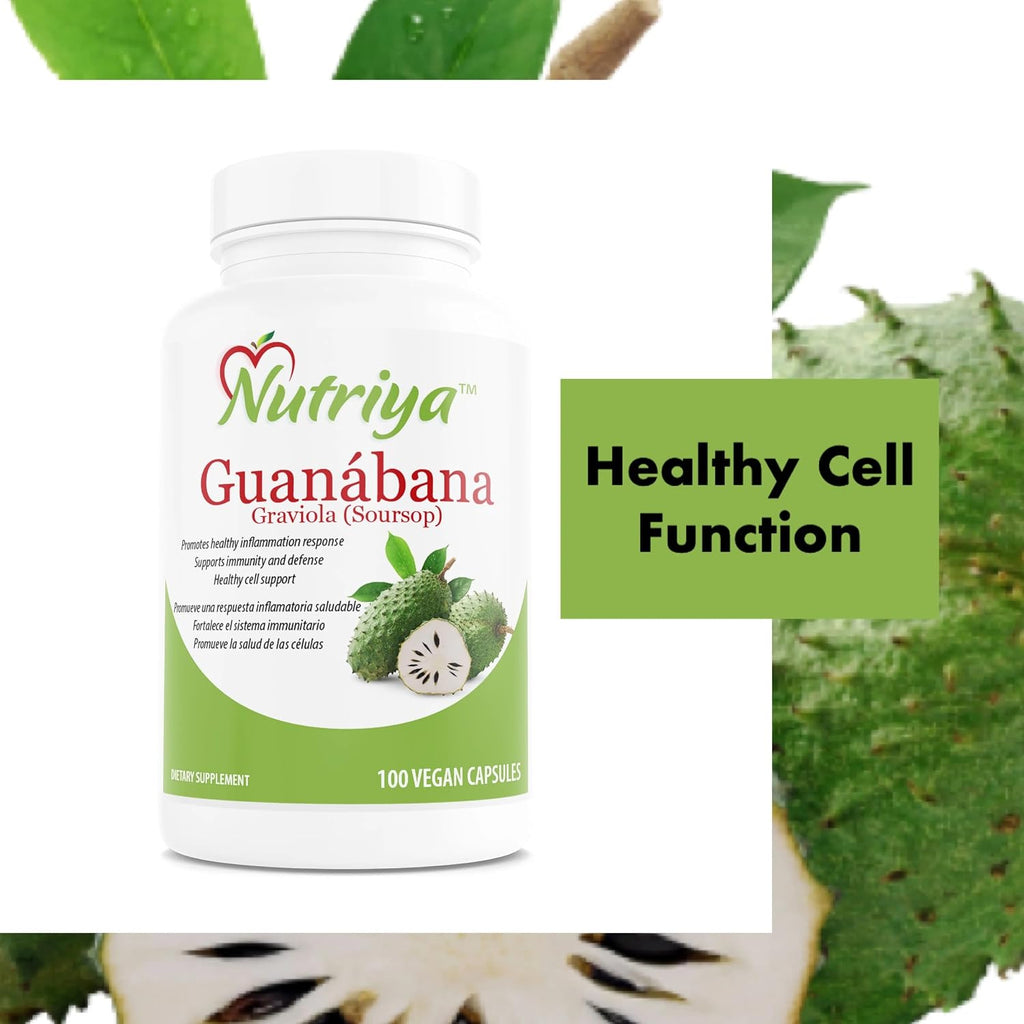 Guanábana (Graviola Soursop) - Antioxidante - Apoyo Celular - 100 Cápsulas Vegetarianas
