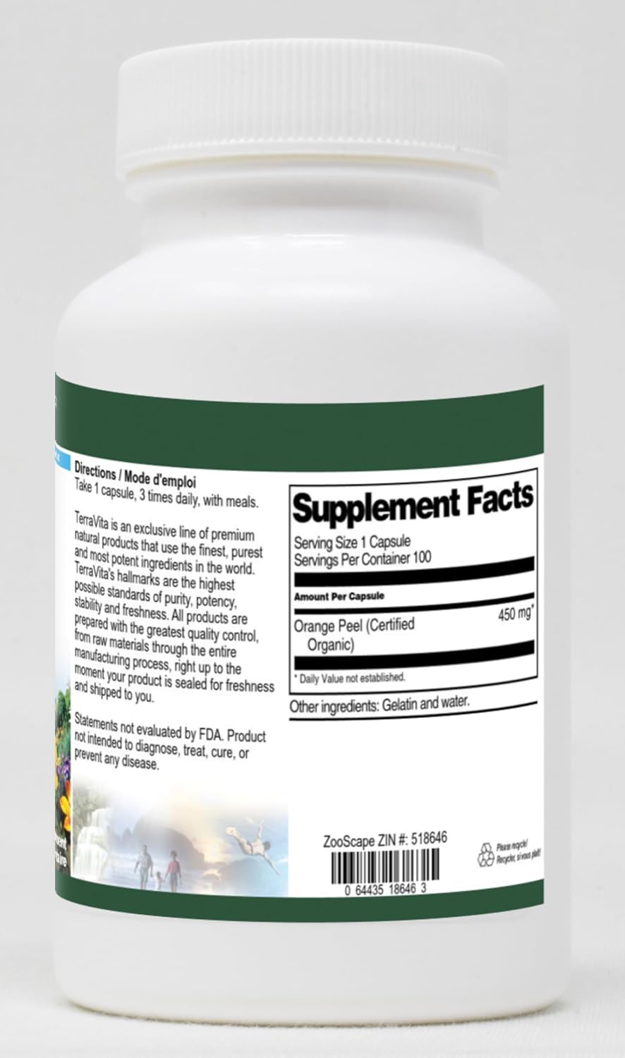 Certified Organic Orange Peel - 450 mg (100 Capsules)