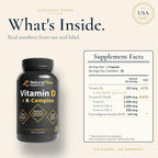 Natural Flow Vitamin D3 with K2 Complex — 5,000 IU D3 + Full K-Complex (K1, MK-4, MK-7) + FOS — Bone, Heart & Immune Support — Vegetarian, USA Made, 60 Capsules
