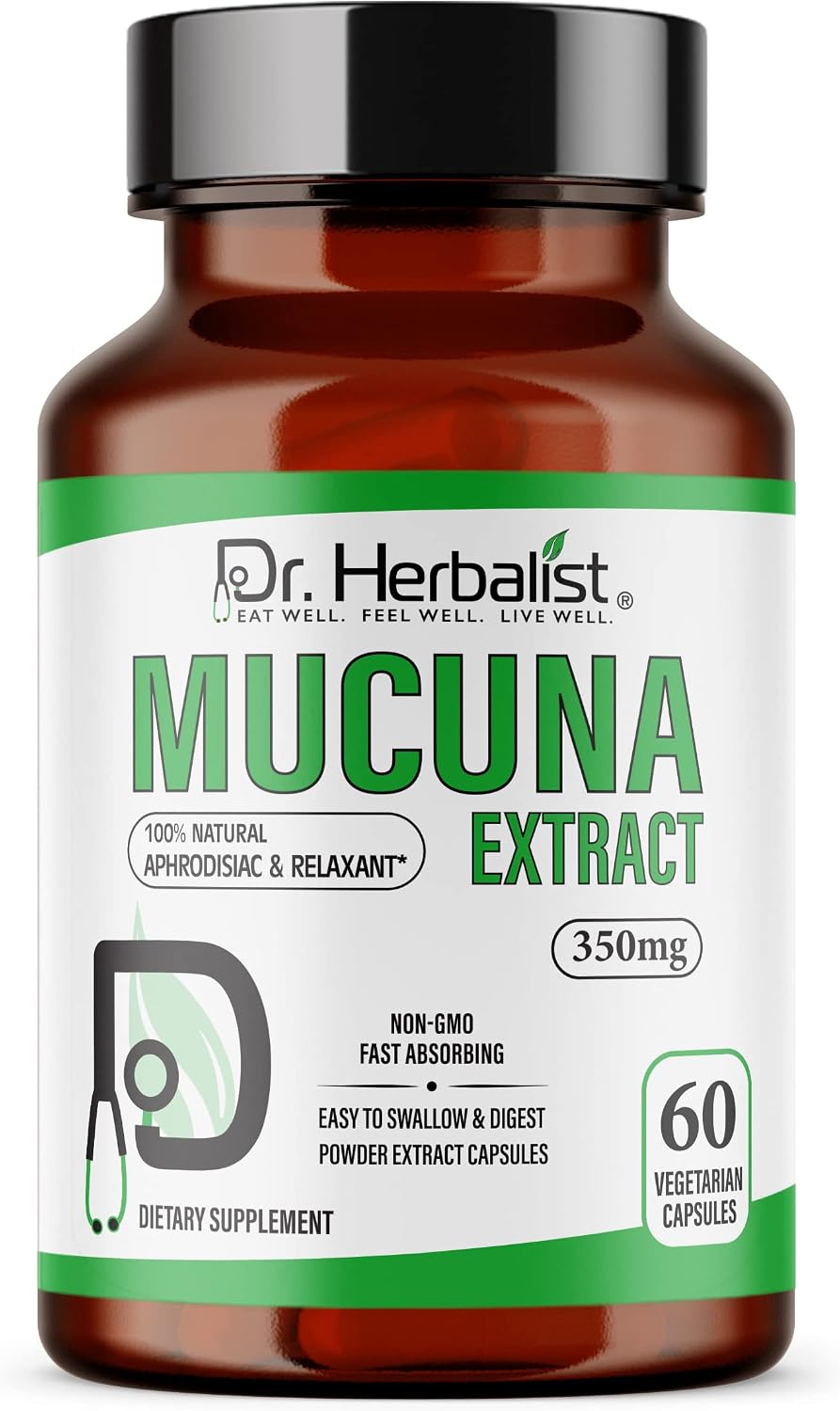 Dr. HERBALIST Extracto de Mucuna Pruriens 350mg - 60 Cápsulas Veganas | No Transgénico | Absorción Rápida