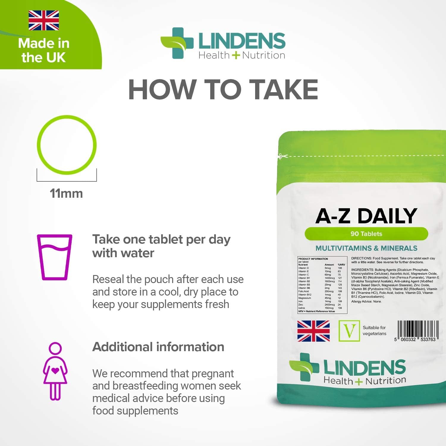 Multivitamínico A-Z Comprimidos diarios 90 Comprimidos de Lindens