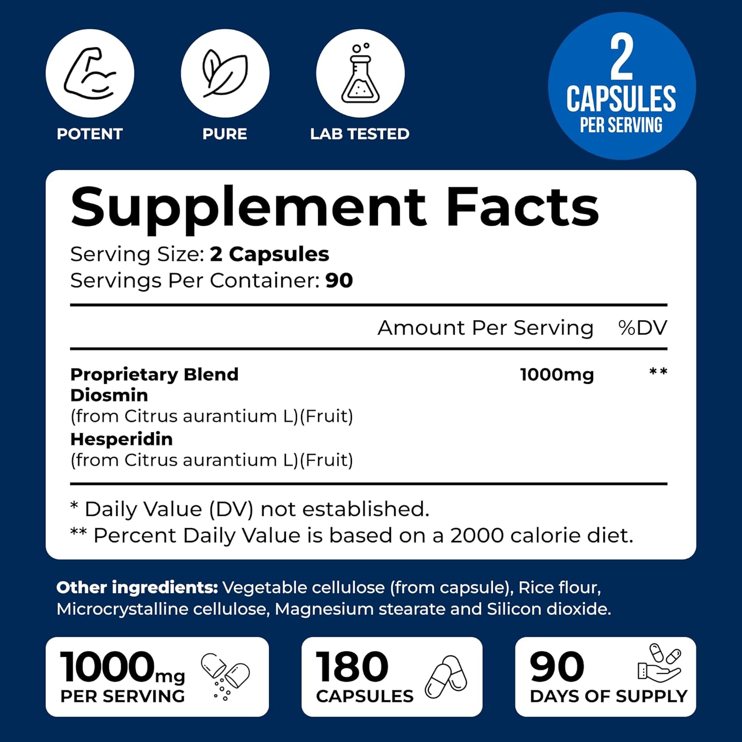 Diosmin Hesperidin 1000mg – 180 Cápsulas – Suplemento de Diosmina y Hesperidina