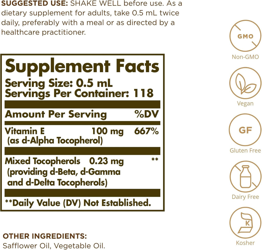 Solgar Vitamina E Líquida Natural con Gotero - 2 fl oz (59 ml)