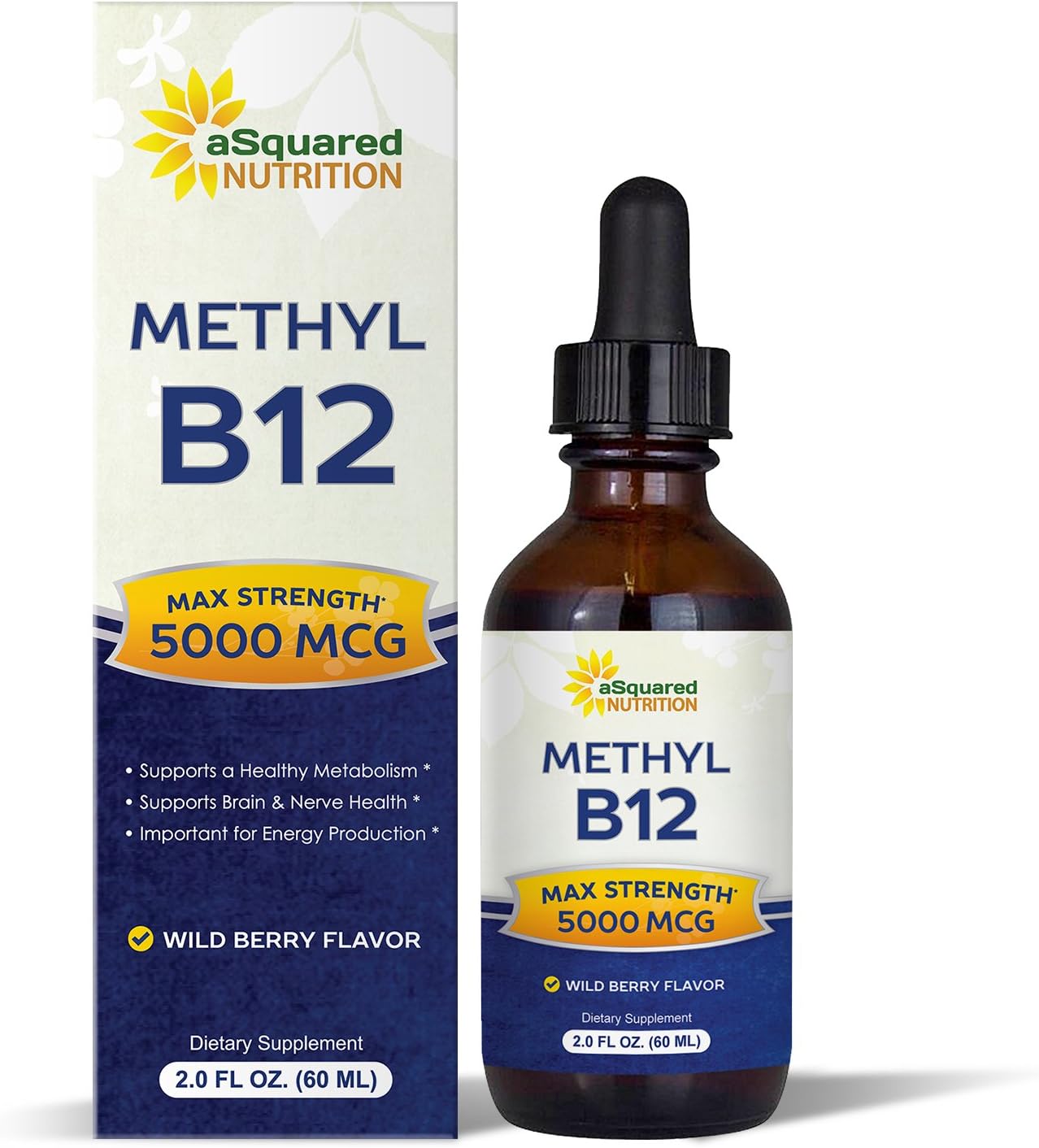aSquared Nutrition Vitamina B12 5000 mcg Gotas Sublinguales con Metilcobalamina - 60 ml