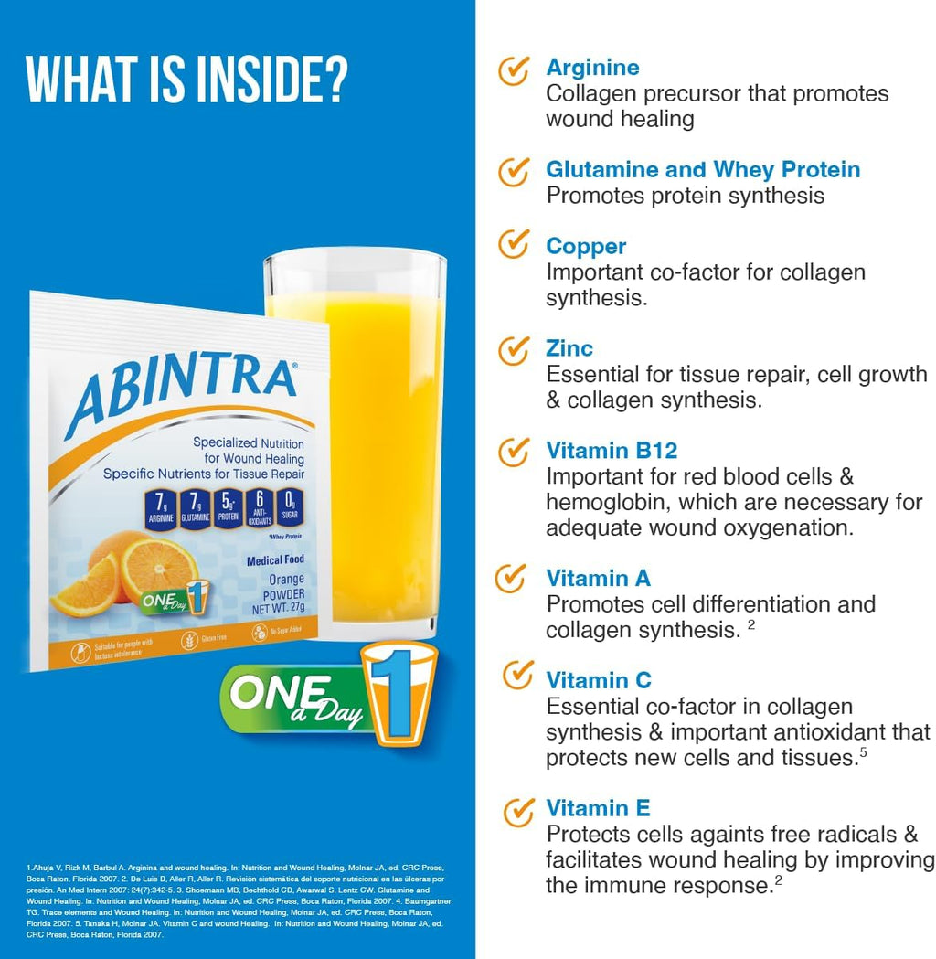 ABINTRA Nutrición para Cicatrización con L-Arginina, Sabor Naranja, 6 Sobres