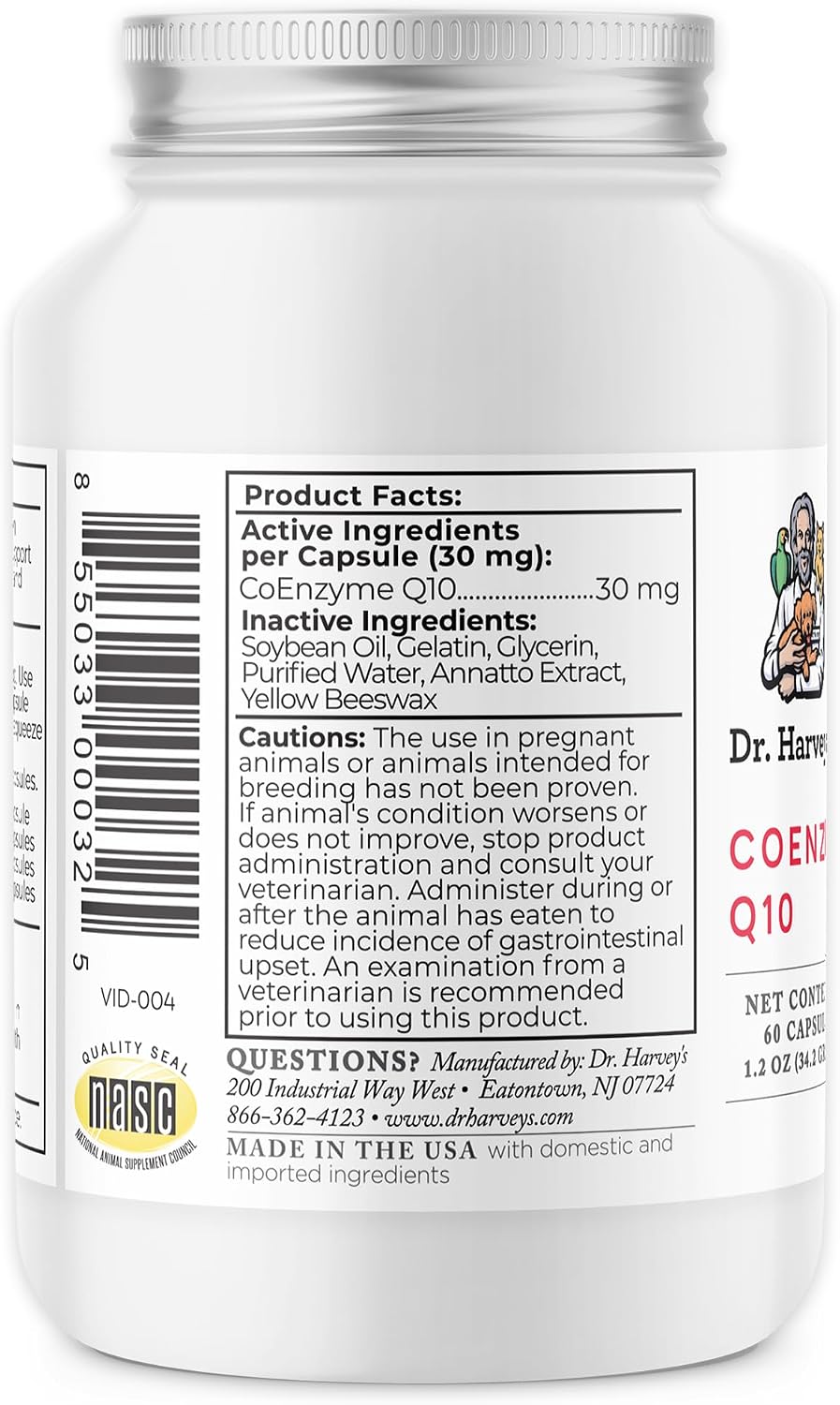 Dr. Harvey's Coenzyme Q10 - Suplemento de Apoyo Cardíaco y Cardiovascular para Perros, 60 Cápsulas