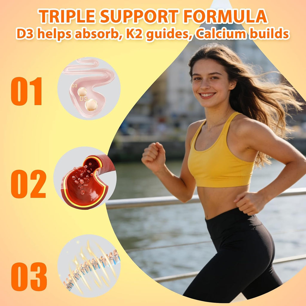 Biobor Gominolas de Vitamina D3 K2 con Calcio, 2000 UI D3, 200 mcg K2 (MK-7), 200 mg Calcio, Sin Azúcar, Melocotón Amarillo, 60 unidades
