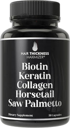 Biotina 5000mcg con Keratina, Colágeno, Cola de Caballo y Saw Palmetto – 5 en 1 para el Cabello