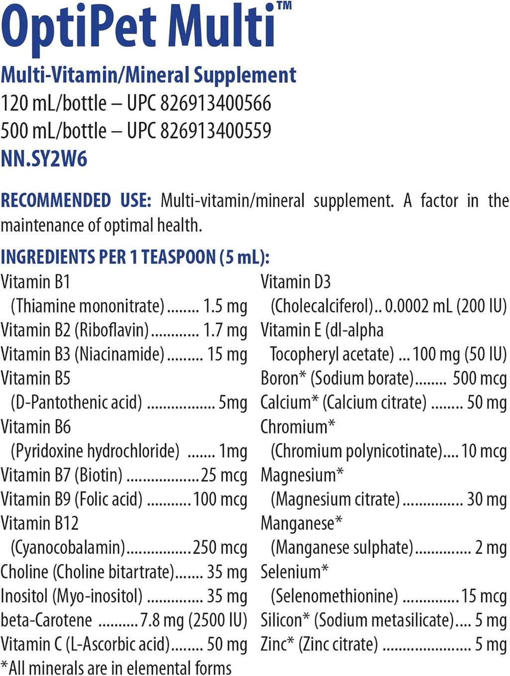 Omega Alpha - OptiPet Multi - Multivitamínico para Perros y Gatos - 500ml