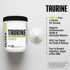 NutraBio Polvo de Taurina 500g | L-Taurina Pura Grado USP