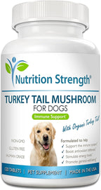 Nutrition Strength Cola de Pavo Orgánica para Perros - 500mg de Alta Potencia - Apoyo Inmunológico - Salud Celular - 120 Comprimidos Masticables