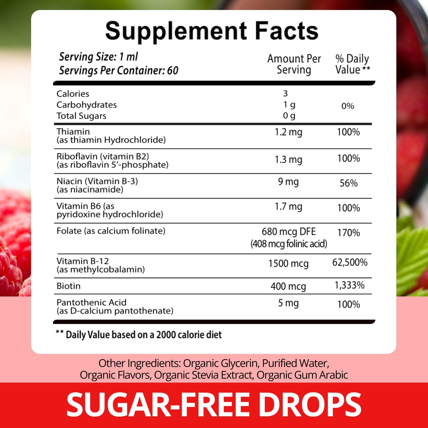 Vitamina B12 con Complejo B 20 mg - Gotas Líquidas Sabor Frambuesa - Vegano, Sublingual - Metilcobalamina - 4 Meses de Suministro