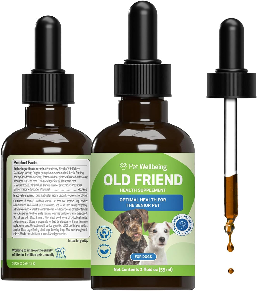 Pet Wellbeing Old Friend para Perros Senior - Suplemento Herbal para la Salud Inmunológica, Movilidad Articular y Niveles de Energía - 59 ml
