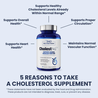 1MD Nutrition CholestMD con Extracto de Hoja de Olivo, Bergavit, Niacina, Ajo - 120 Cápsulas (2 Envases) – Image 2