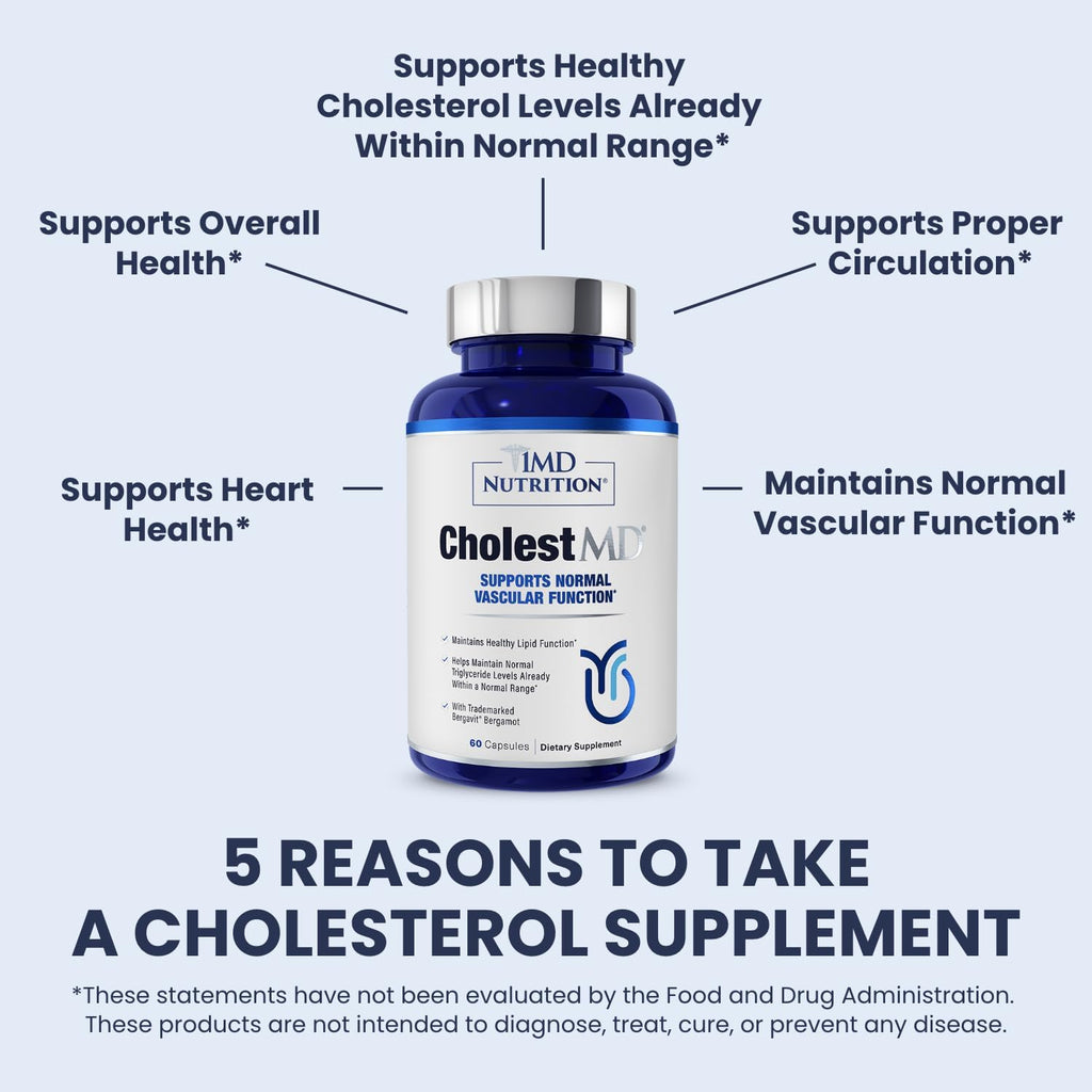1MD Nutrition CholestMD con extracto de hoja de olivo, Bergavit, Niacina y Ajo | 60 cápsulas