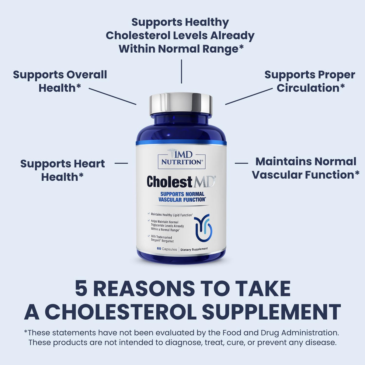 1MD Nutrition CholestMD con extracto de hoja de olivo, Bergavit, Niacina y Ajo | 60 cápsulas - görsel 3