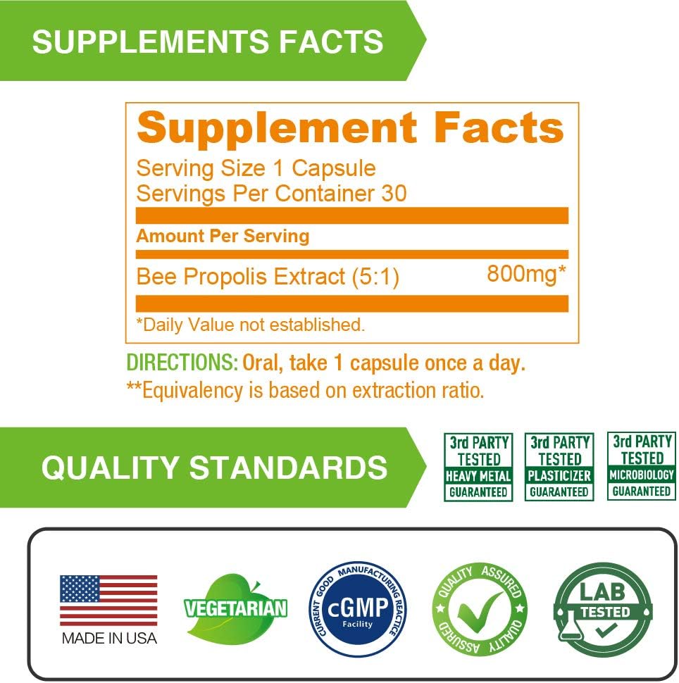 Lovita Propóleo Cápsulas | 800 mg, Concentración 5:1 | Extracto Natural de Propóleo de Abeja | 90 Cápsulas Vegetales (3 Meses)