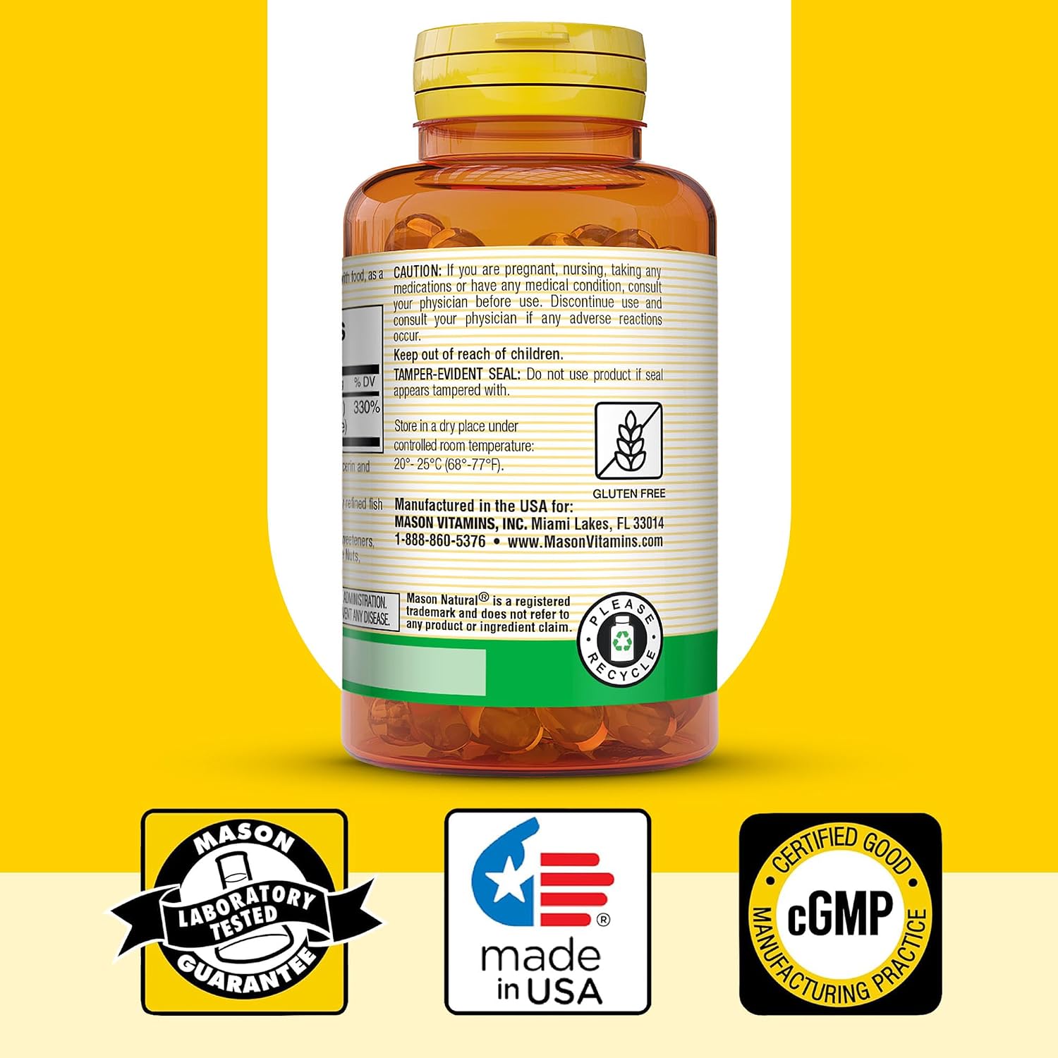 MASON NATURAL Vitamina A 3.000 mcg (10.000 UI) de Aceite de Hígado de Pescado – 100 Cápsulas Blandas (Pack de 3)