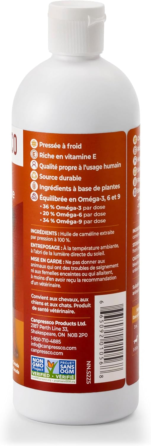 Canpressco Aceite de Camelina 500 ml - Suplemento de Omega 3 para Perros, Gatos y Caballos