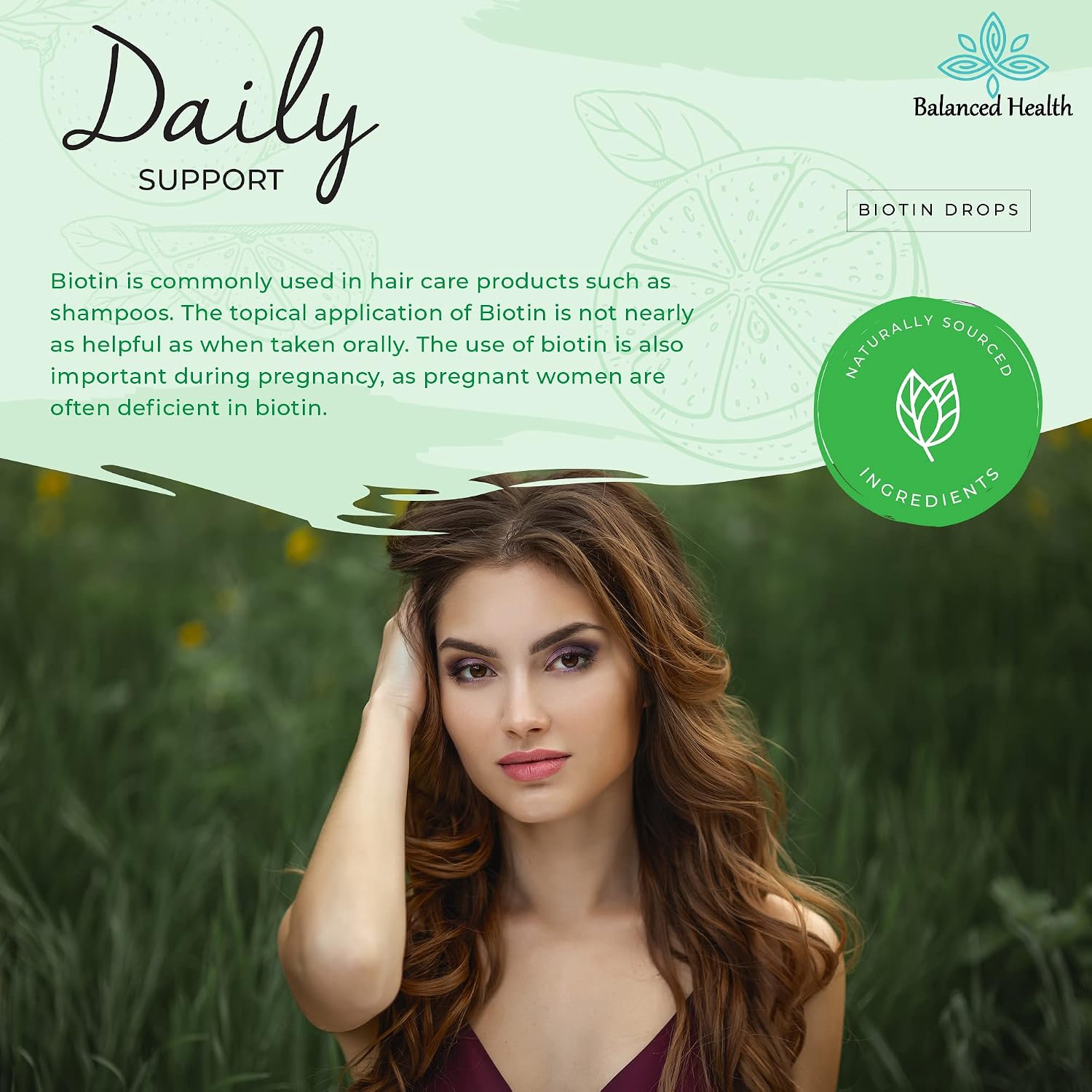Balanced Health Biotin Drops – 120 Dosis, 60 ml, Sabor Limón
