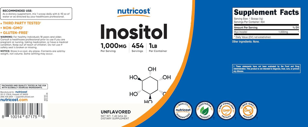 Nutricost Inositol Powder 1LB (454 Gramos) - Sin Gluten, No-GMO