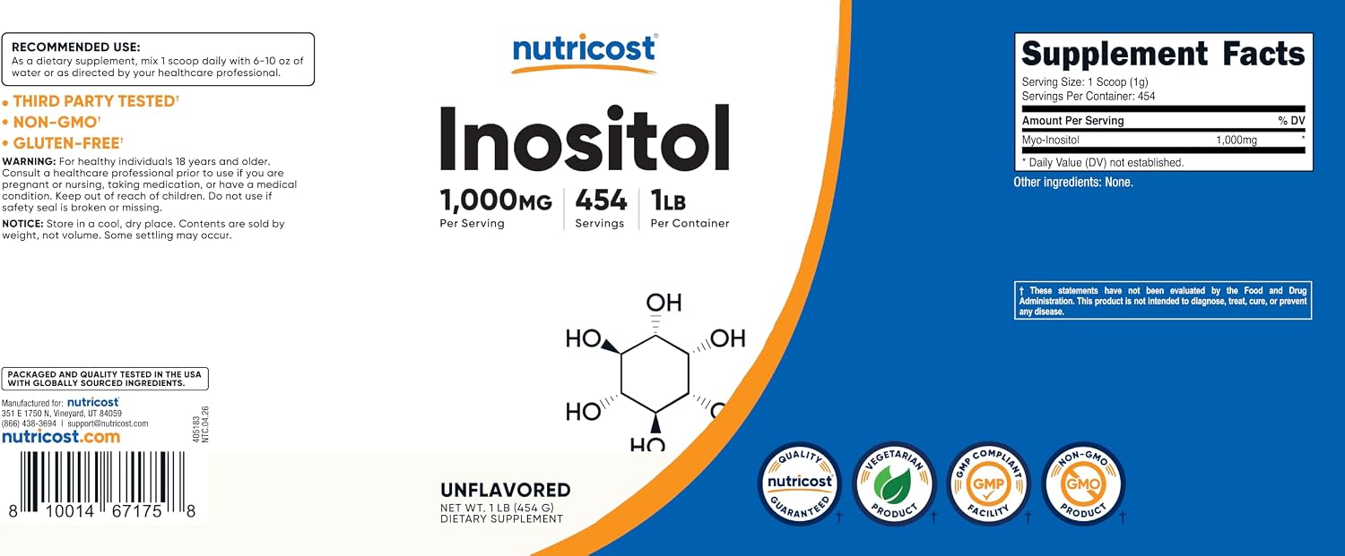 Nutricost Inositol Powder 1LB (454 Gramos) - Sin Gluten, No-GMO