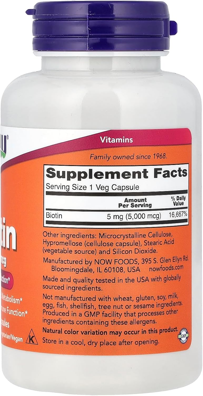 Now Foods Biotina 5 mg, 120 cápsulas vegetales