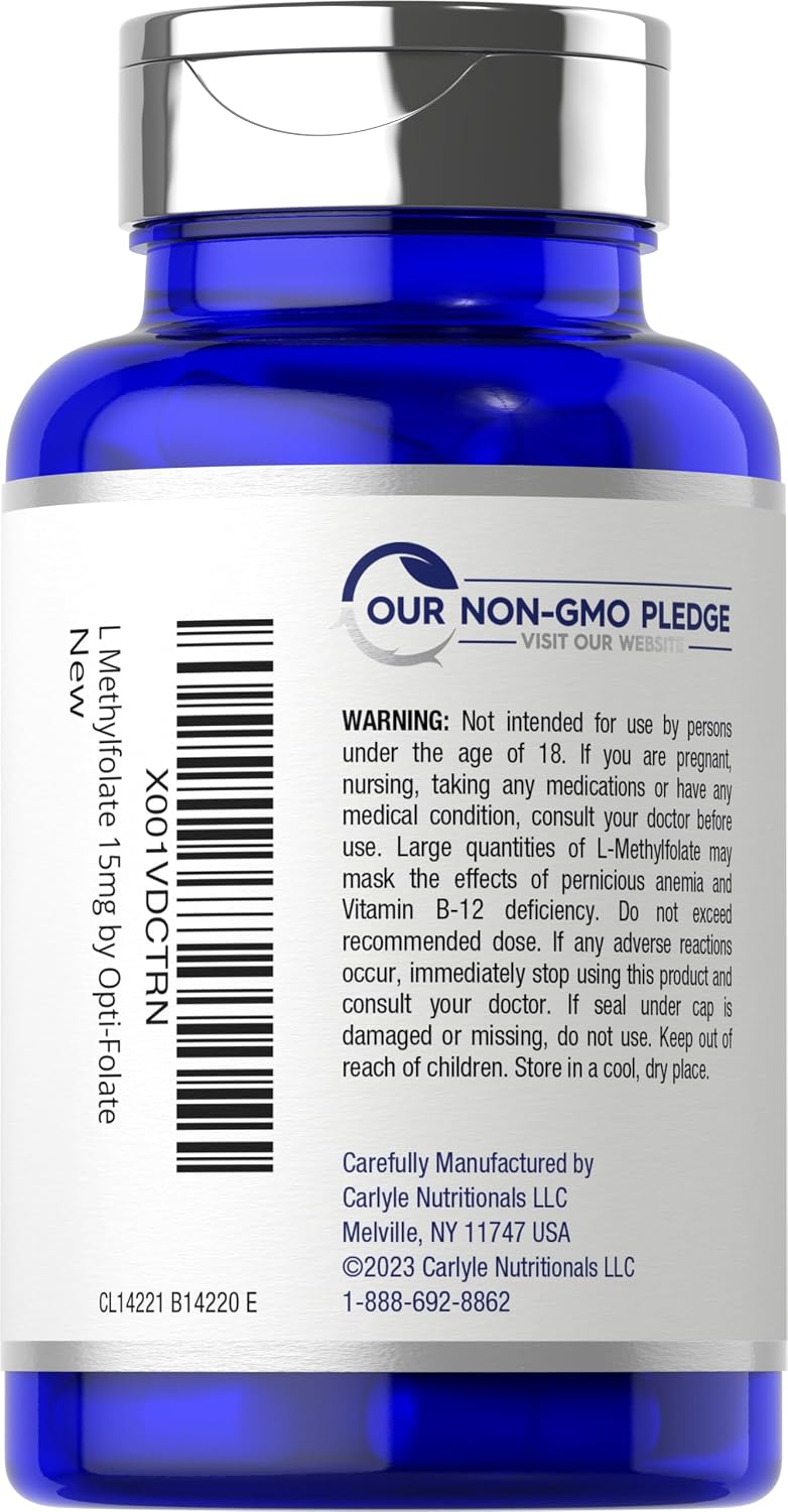 Carlyle L-Metilfolato 15 mg | 60 Cápsulas | Alta Potencia | Metilfolato Activado 5-MTHF